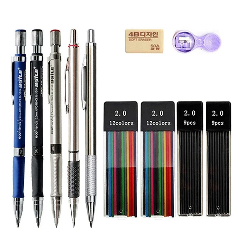 Staedtler Pencil Lumocolor - 2.0mm 기계식 연필(검정색/컬러 리드 리필 포함)